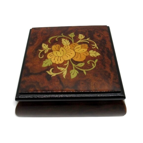 Italian WOOD JEWELRY Box with Floral Inlay And Soft Velvet Lining from Italy - Picture 11 of 11
